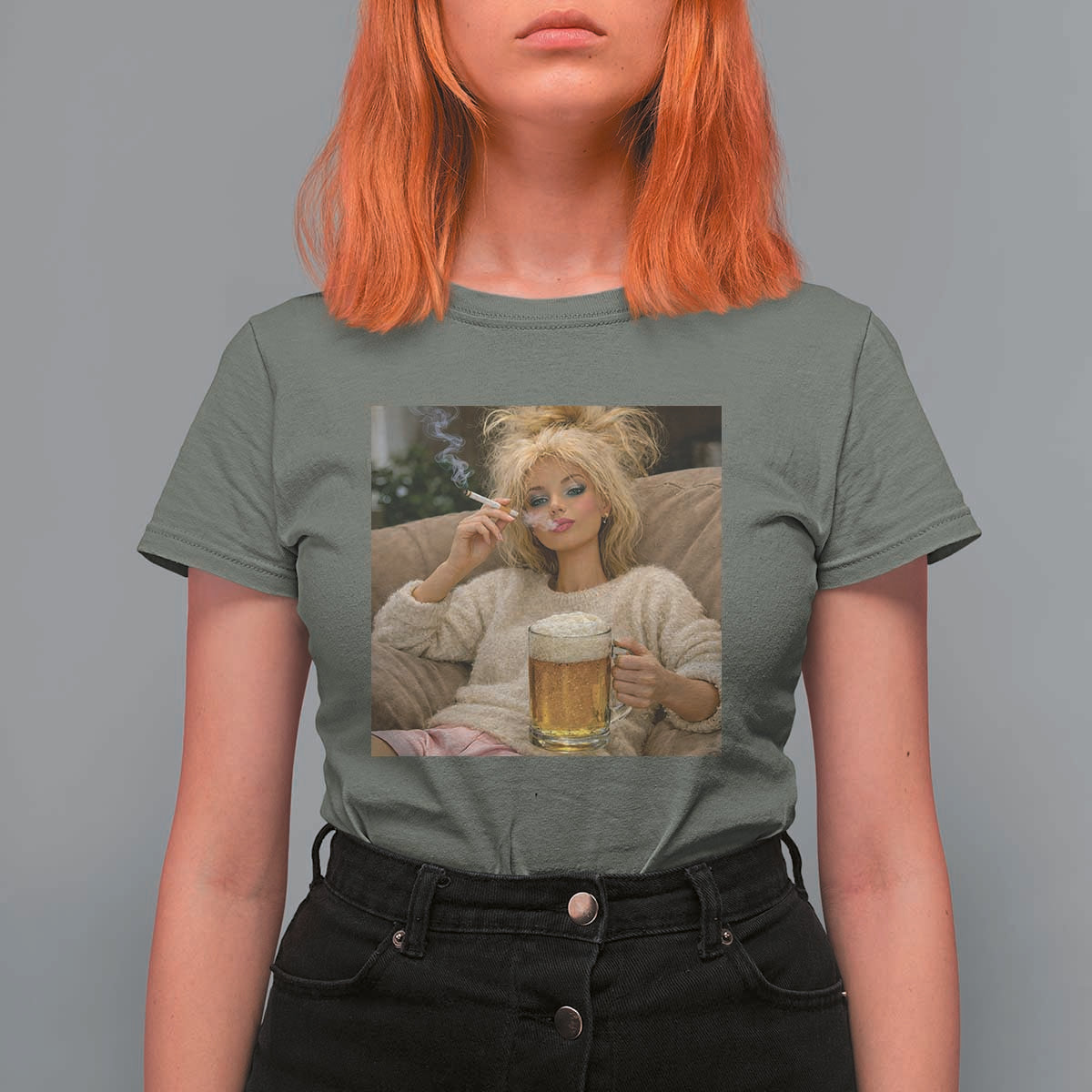 Funny Smoking And Drinking Doll Meme T Shirt For Women Weekend Relaxation