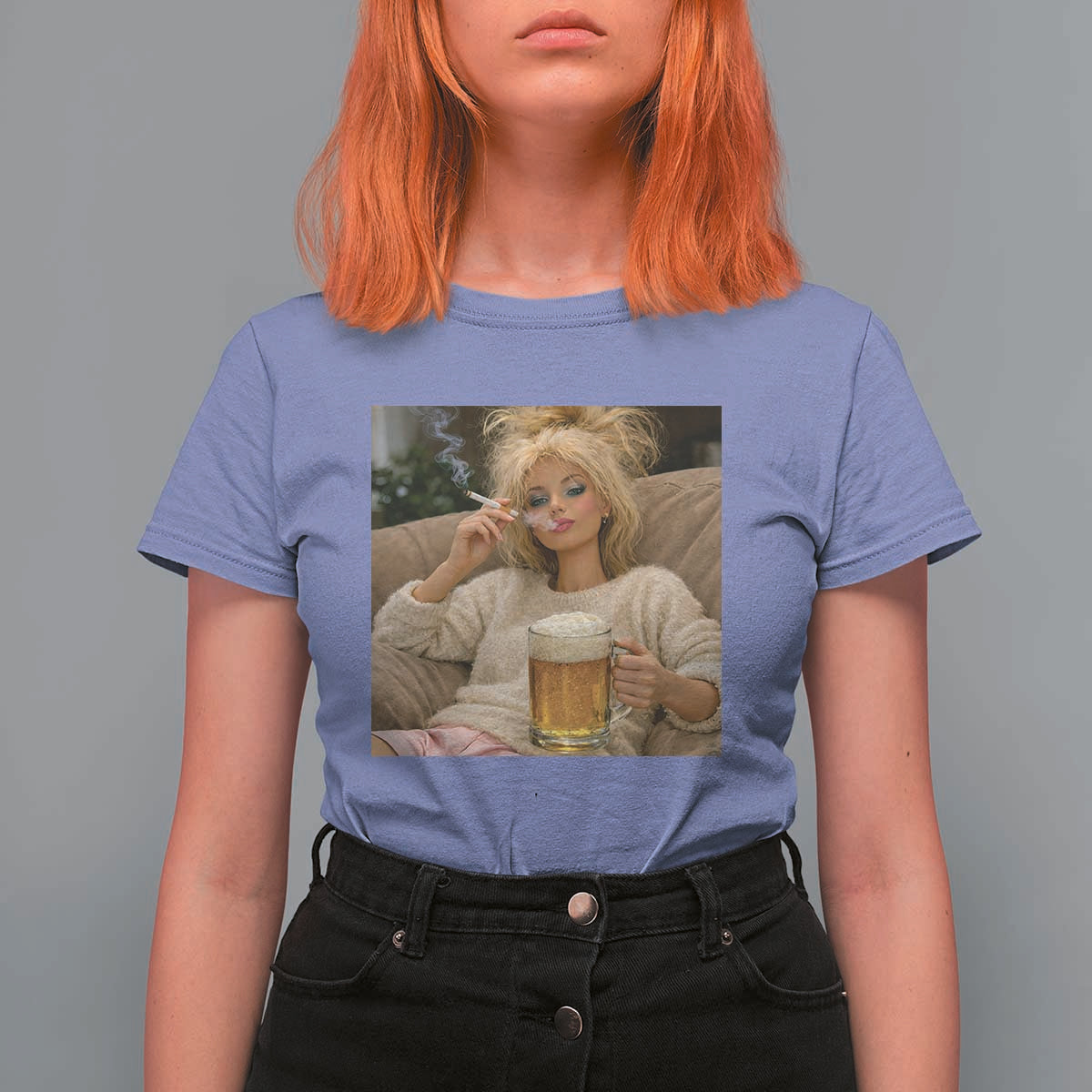 Funny Smoking And Drinking Doll Meme T Shirt For Women Weekend Relaxation
