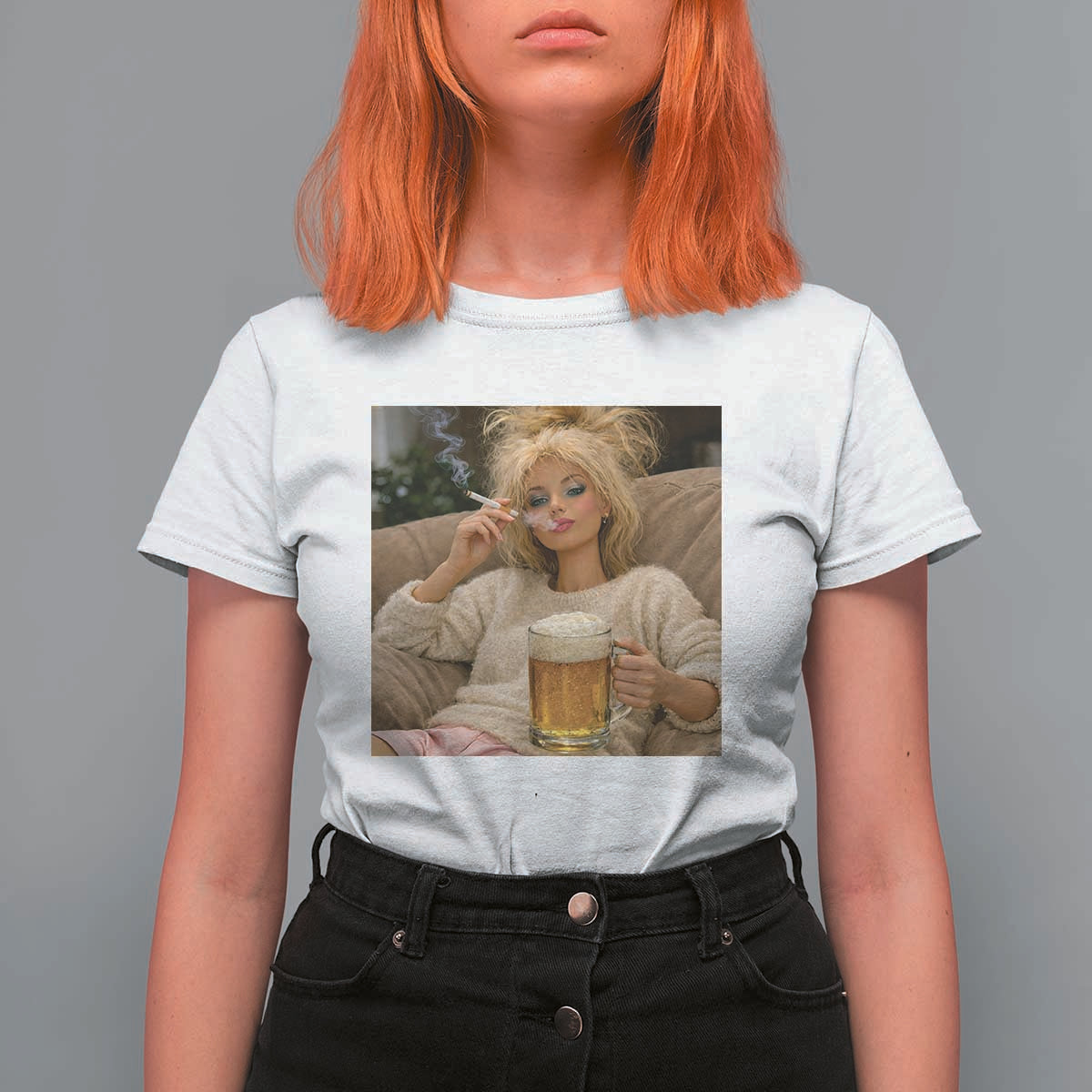 Funny Smoking And Drinking Doll Meme T Shirt For Women Weekend Relaxation