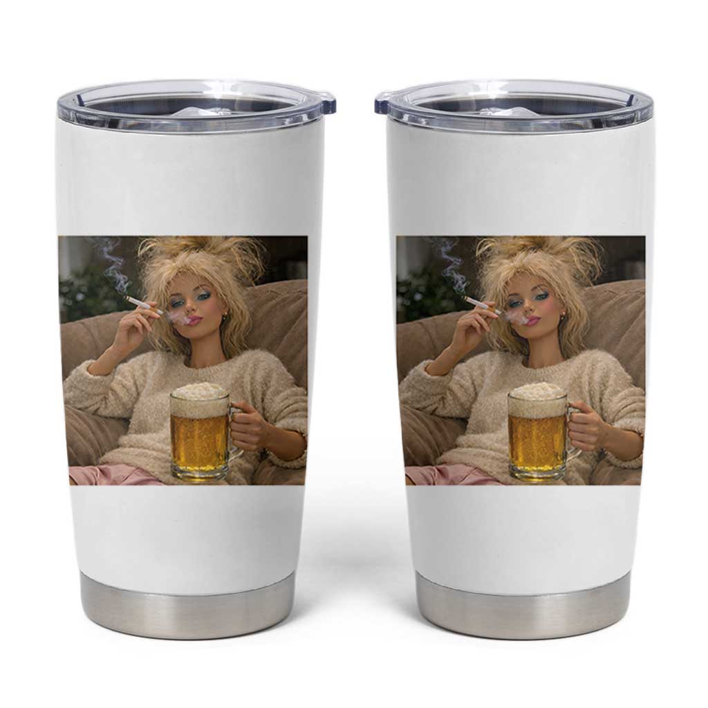 Funny Smoking And Drinking Doll Meme Tumbler Cup Weekend Relaxation