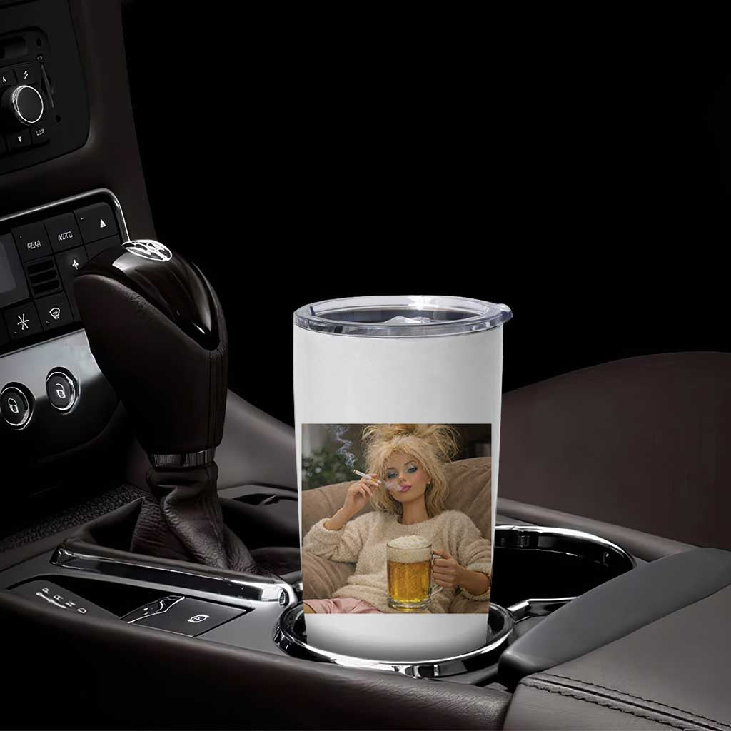 Funny Smoking And Drinking Doll Meme Tumbler Cup Weekend Relaxation