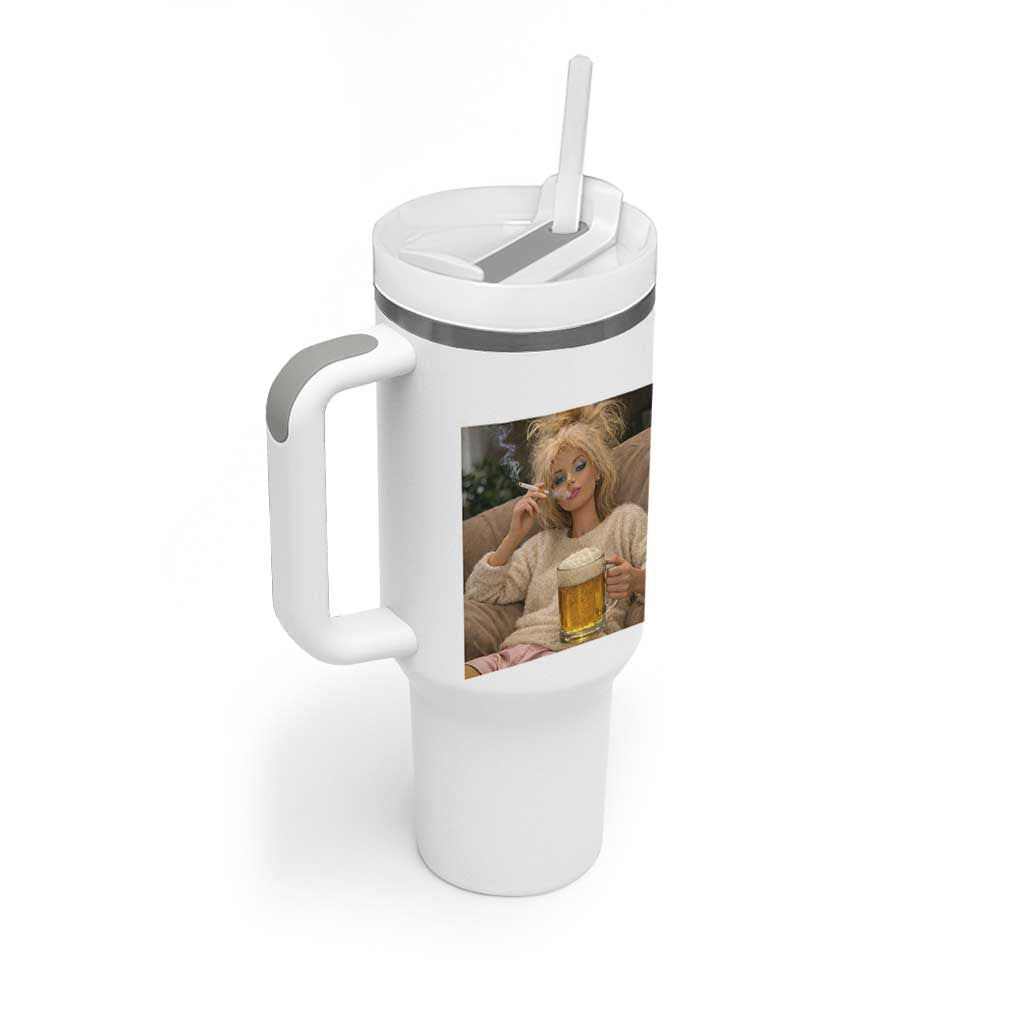 Funny Smoking And Drinking Doll Meme Tumbler With Handle Weekend Relaxation