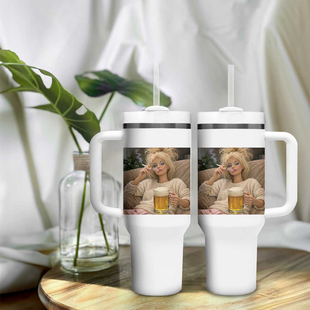 Funny Smoking And Drinking Doll Meme Tumbler With Handle Weekend Relaxation