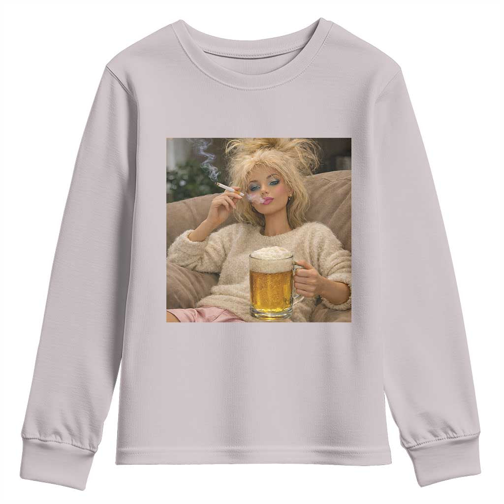 Funny Smoking And Drinking Doll Meme Youth Sweatshirt Weekend Relaxation