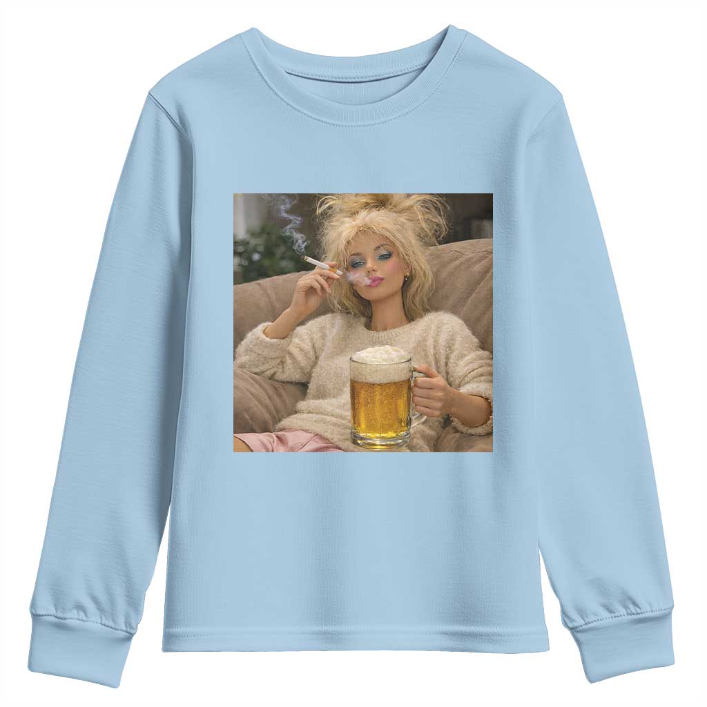 Funny Smoking And Drinking Doll Meme Youth Sweatshirt Weekend Relaxation