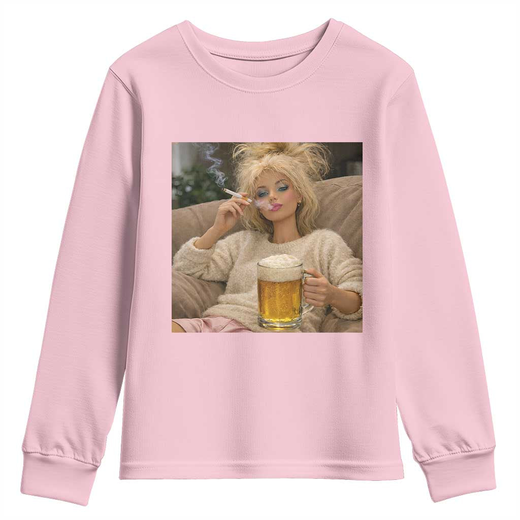 Funny Smoking And Drinking Doll Meme Youth Sweatshirt Weekend Relaxation