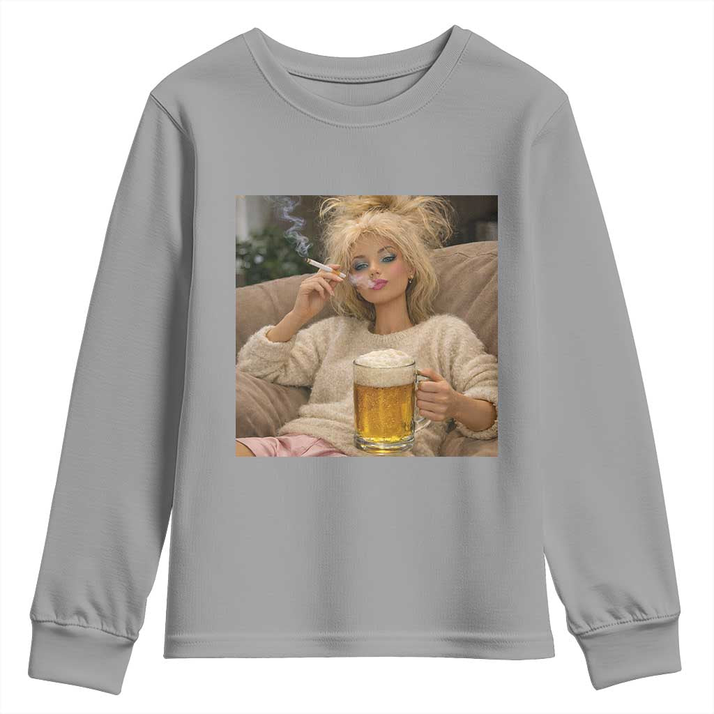 Funny Smoking And Drinking Doll Meme Youth Sweatshirt Weekend Relaxation
