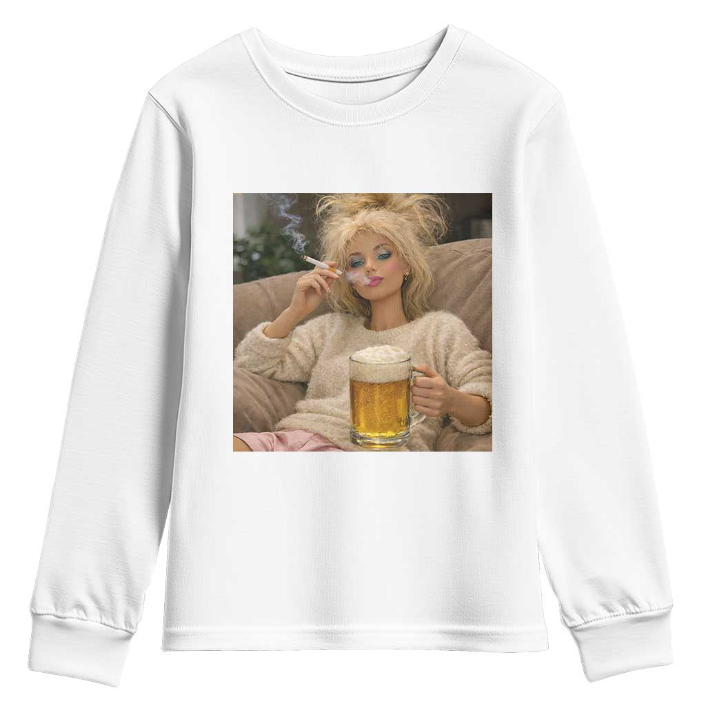 Funny Smoking And Drinking Doll Meme Youth Sweatshirt Weekend Relaxation