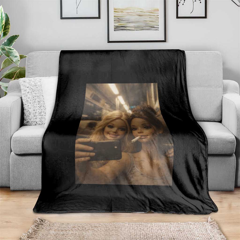 Funny Selfie Doll Meme Throw Blanket Aesthetic Doll Face Graphic