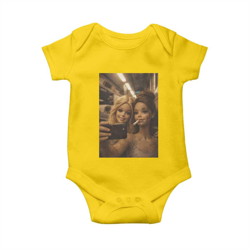 Funny Selfie Doll Meme Baby Onesie Aesthetic Doll Face Graphic