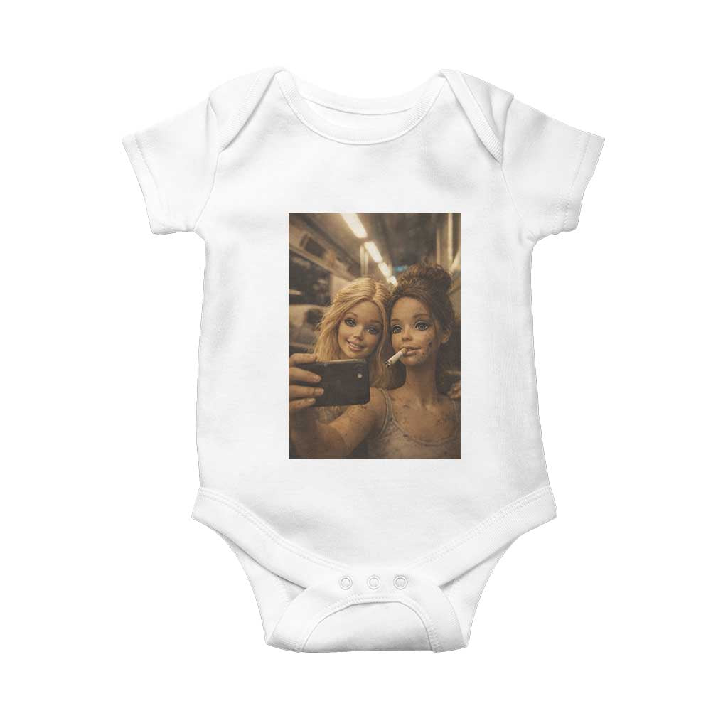 Funny Selfie Doll Meme Baby Onesie Aesthetic Doll Face Graphic