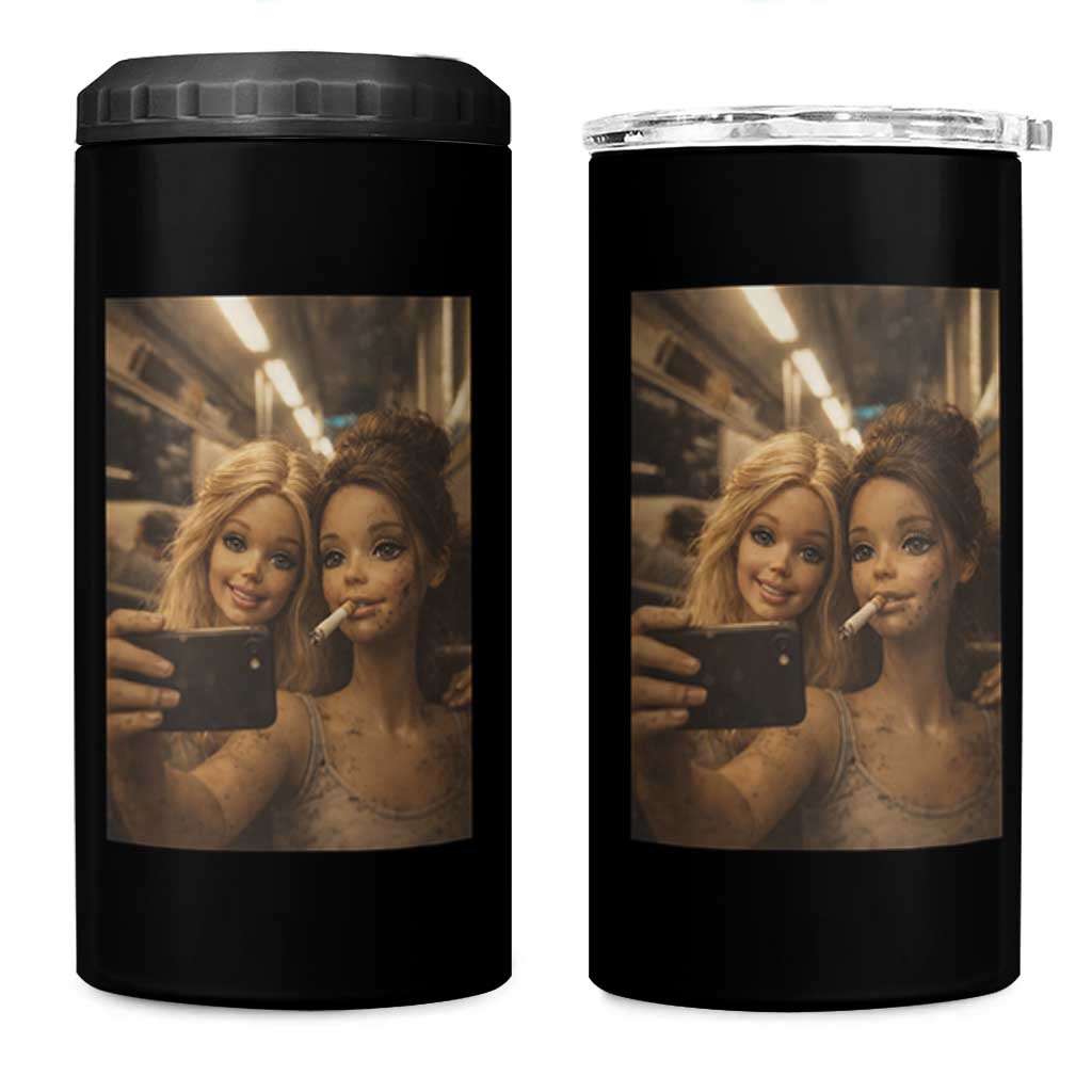Funny Selfie Doll Meme 4 in 1 Can Cooler Tumbler Aesthetic Doll Face Graphic