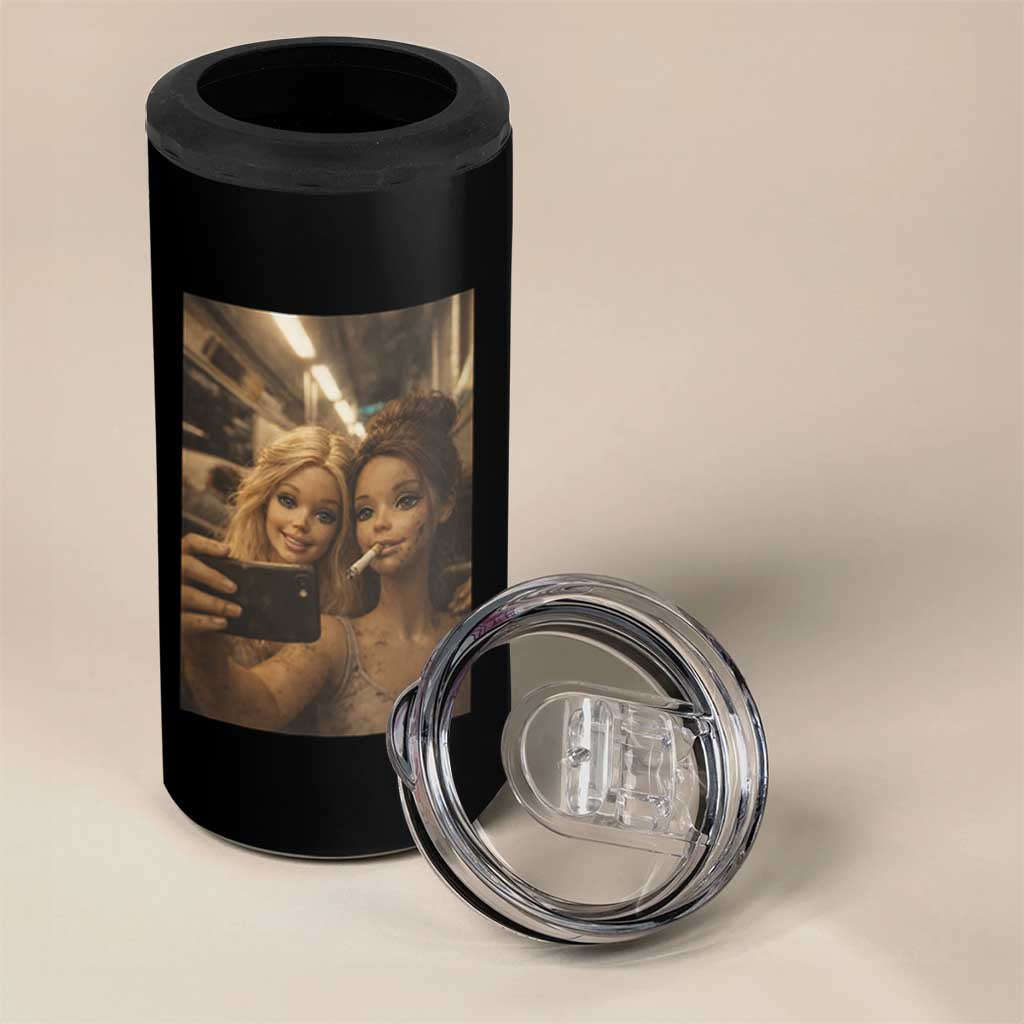 Funny Selfie Doll Meme 4 in 1 Can Cooler Tumbler Aesthetic Doll Face Graphic