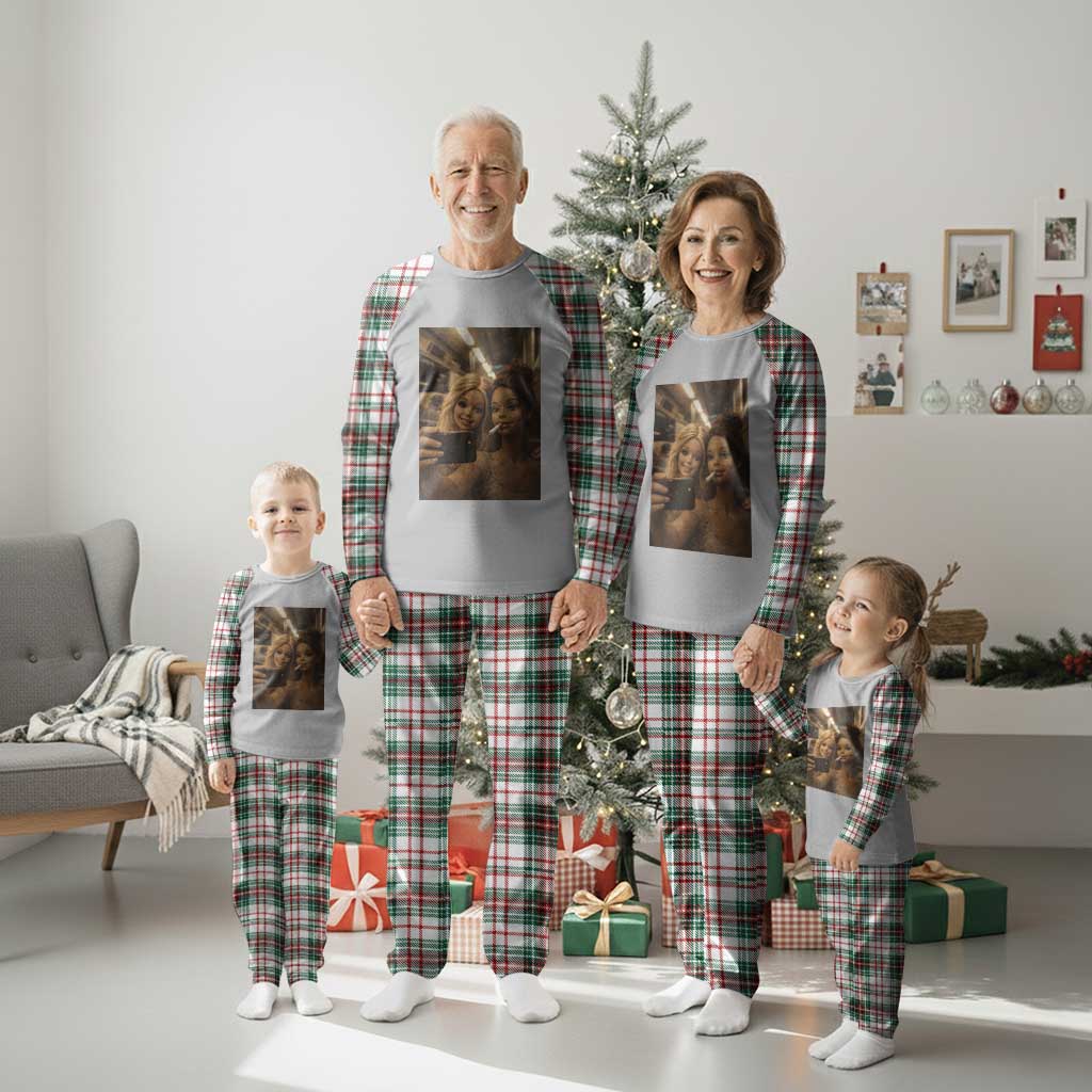 Funny Selfie Doll Meme Plaid Pajama Set Aesthetic Doll Face Graphic