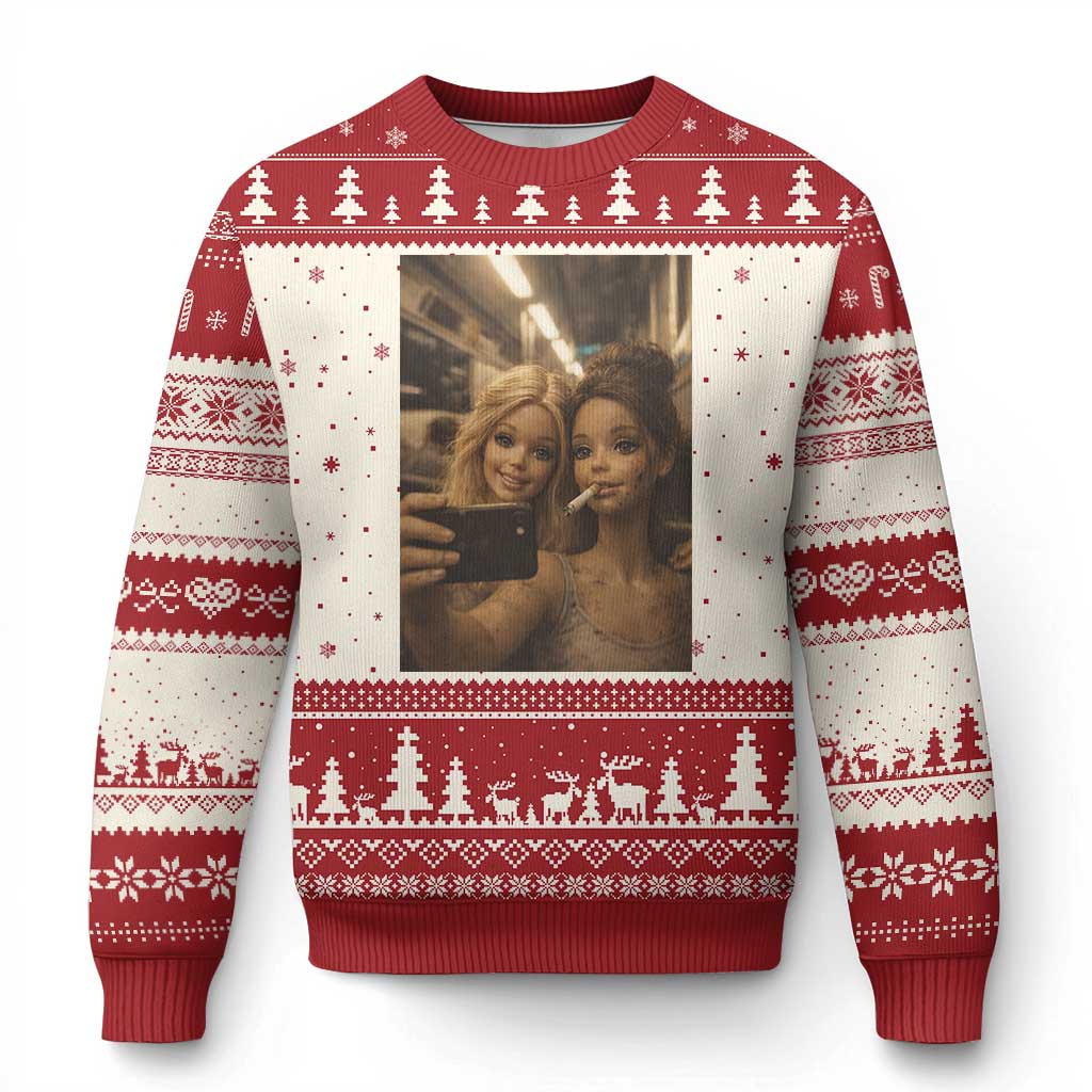 Funny Selfie Doll Meme Ugly Christmas Sweater Aesthetic Doll Face Graphic