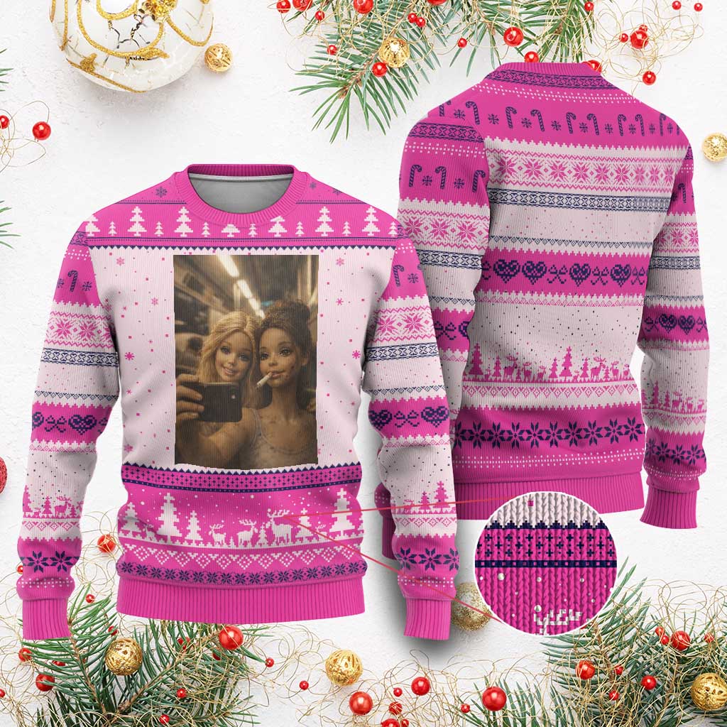 Funny Selfie Doll Meme Ugly Christmas Sweater Aesthetic Doll Face Graphic