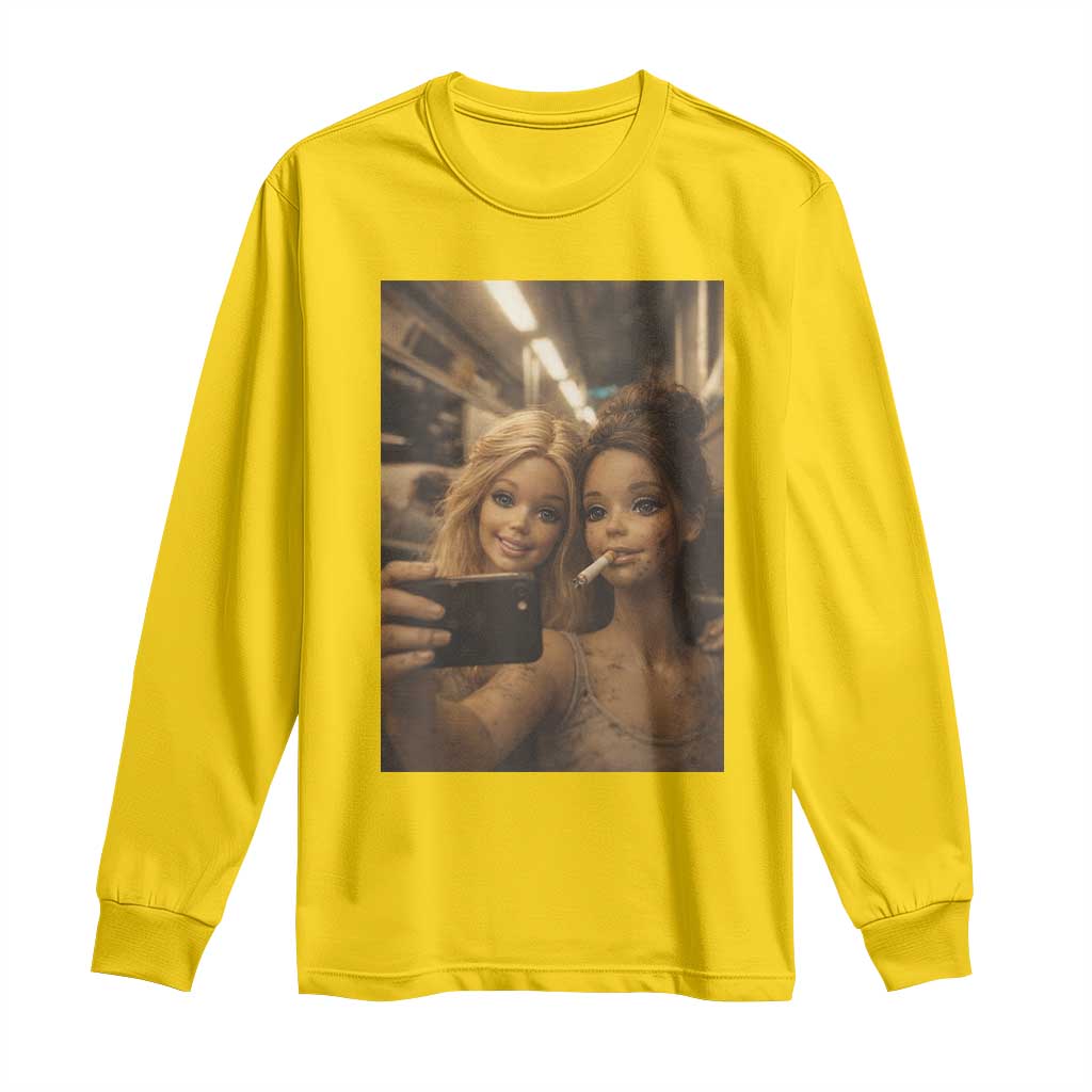 Funny Selfie Doll Meme Long Sleeve Shirt Aesthetic Doll Face Graphic