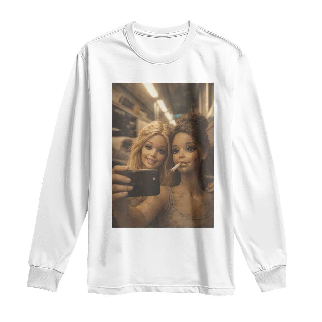 Funny Selfie Doll Meme Long Sleeve Shirt Aesthetic Doll Face Graphic