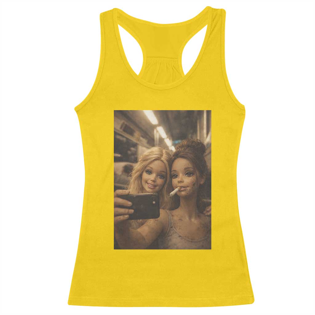 Funny Selfie Doll Meme Racerback Tank Top Aesthetic Doll Face Graphic