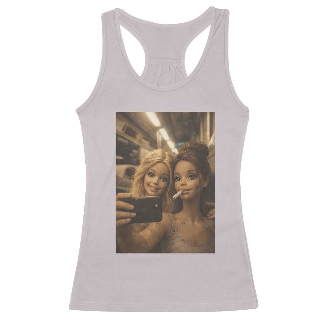 Funny Selfie Doll Meme Racerback Tank Top Aesthetic Doll Face Graphic