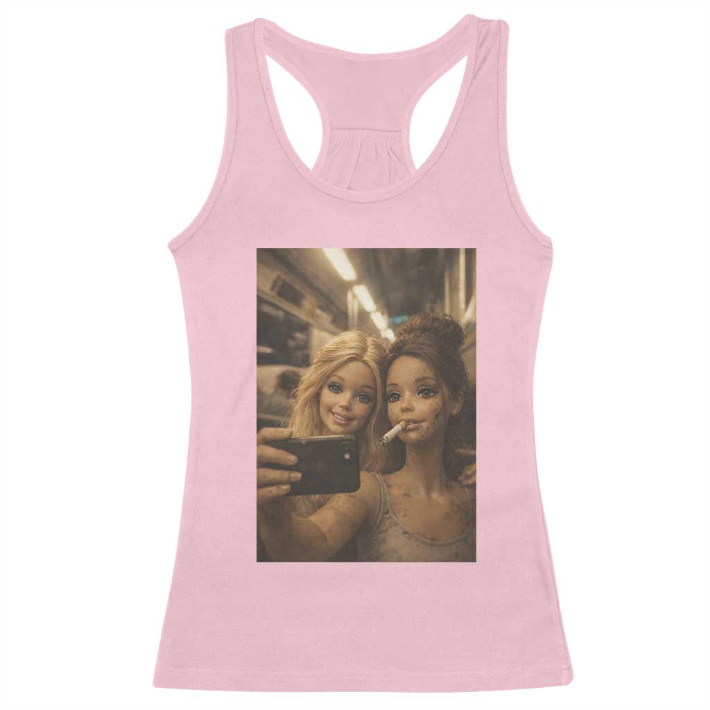 Funny Selfie Doll Meme Racerback Tank Top Aesthetic Doll Face Graphic