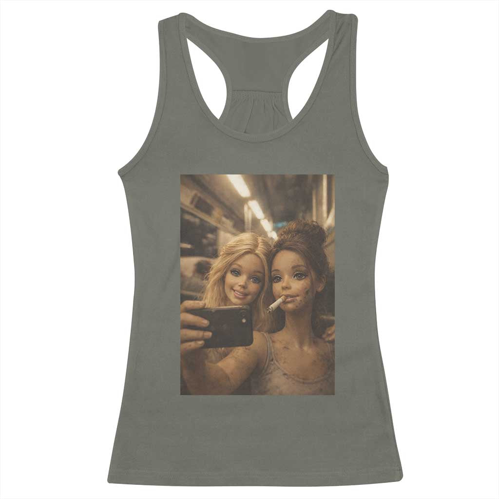 Funny Selfie Doll Meme Racerback Tank Top Aesthetic Doll Face Graphic