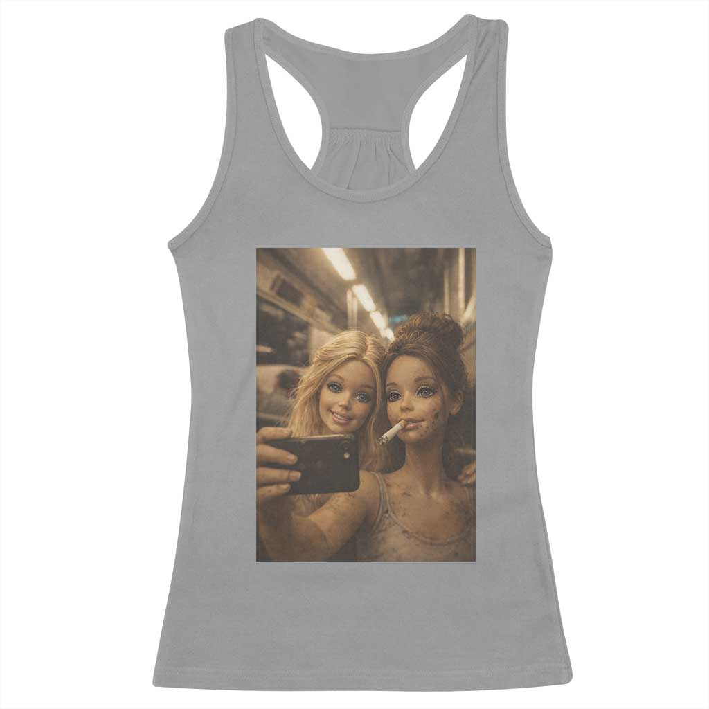 Funny Selfie Doll Meme Racerback Tank Top Aesthetic Doll Face Graphic