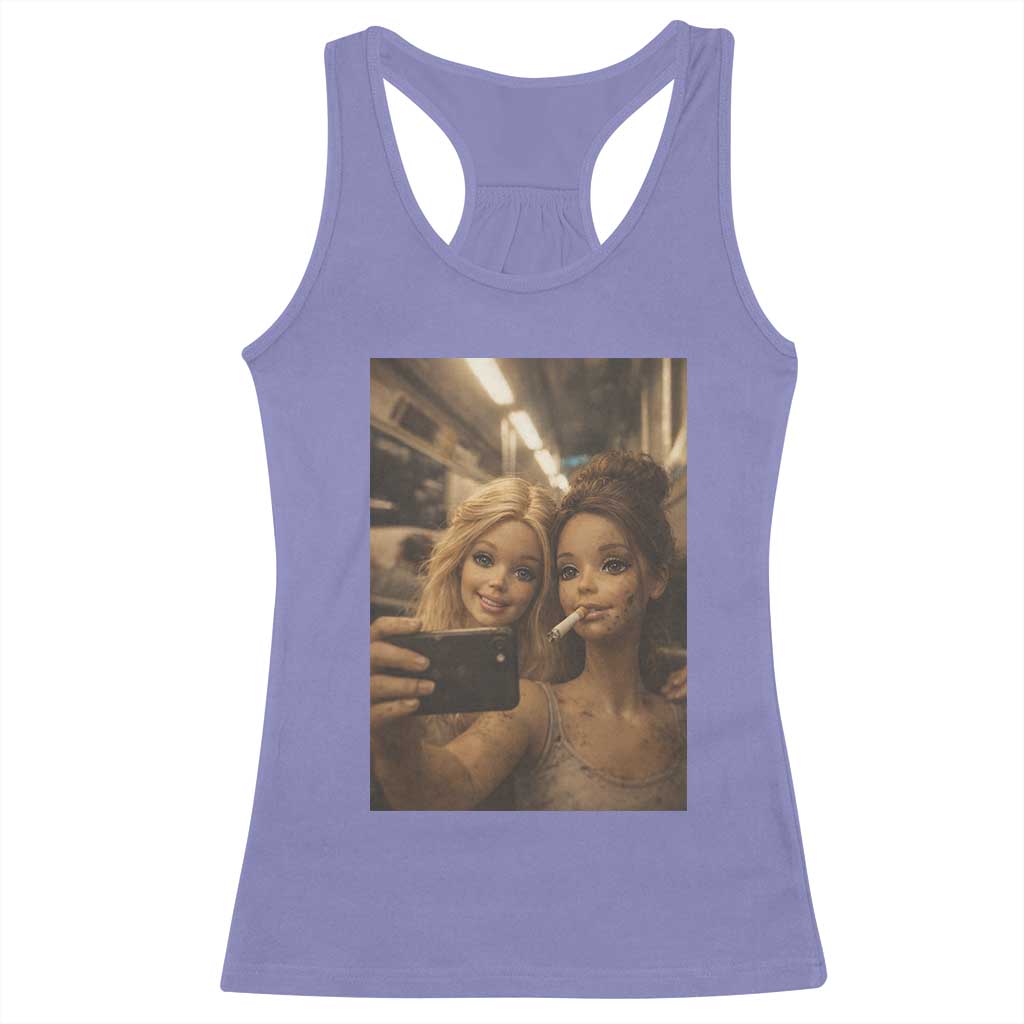 Funny Selfie Doll Meme Racerback Tank Top Aesthetic Doll Face Graphic