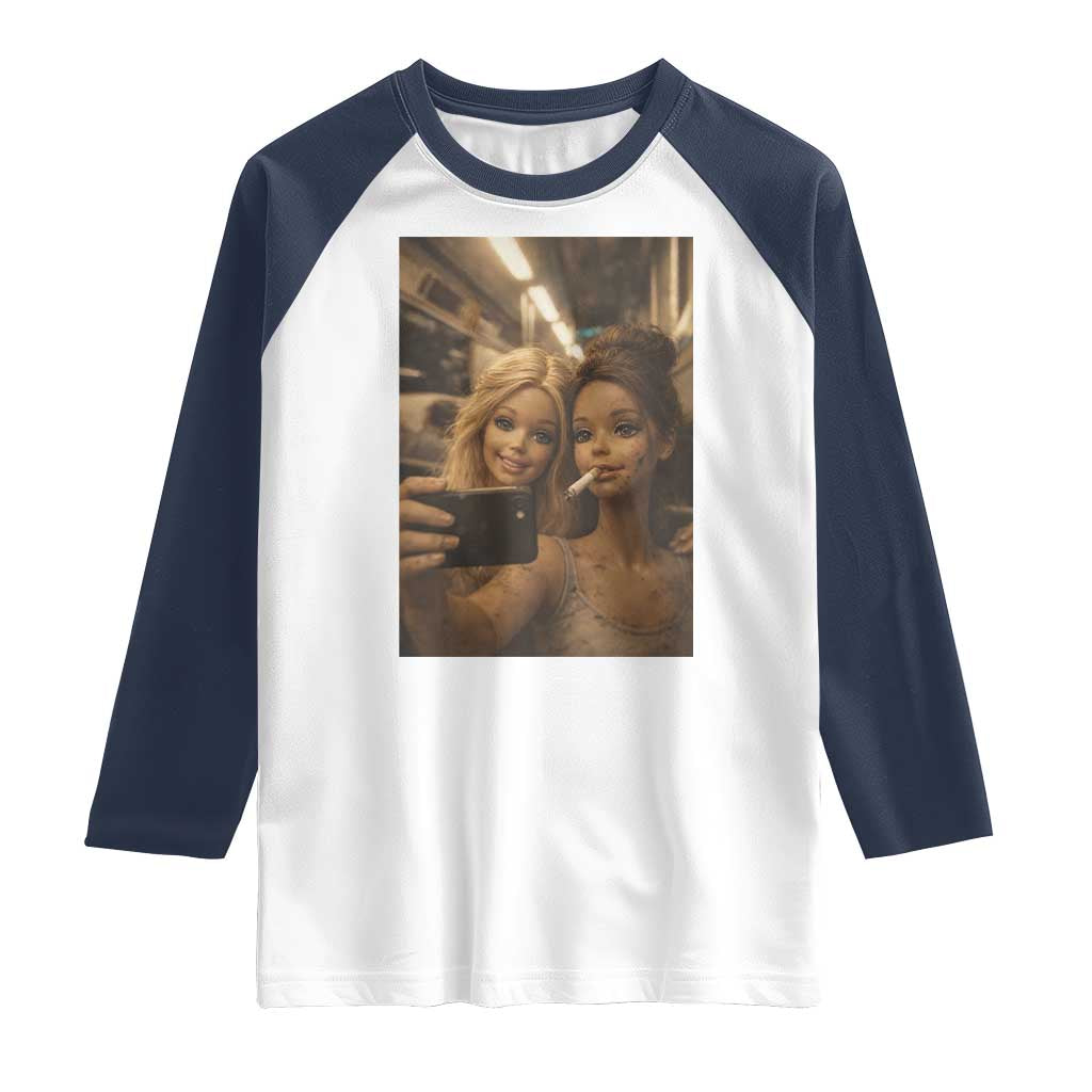 Funny Selfie Doll Meme Raglan Shirt Aesthetic Doll Face Graphic