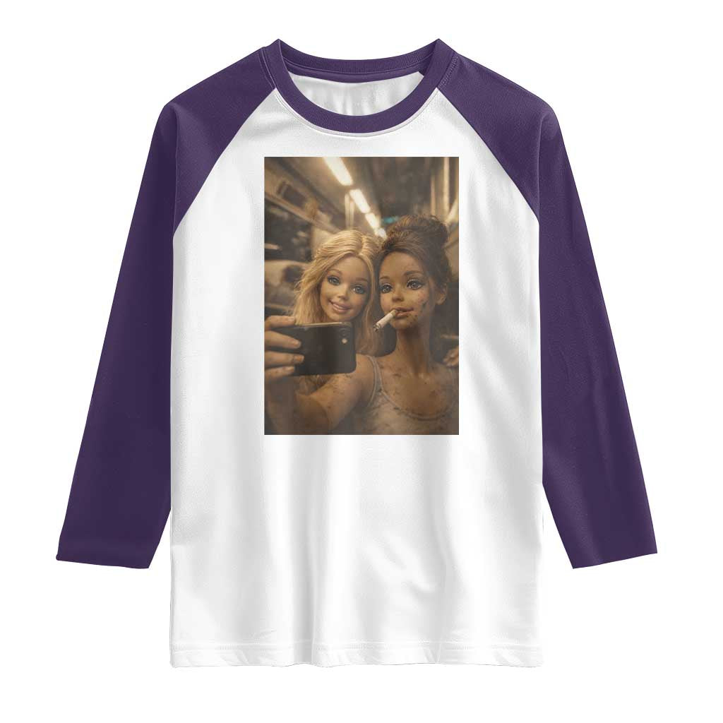 Funny Selfie Doll Meme Raglan Shirt Aesthetic Doll Face Graphic