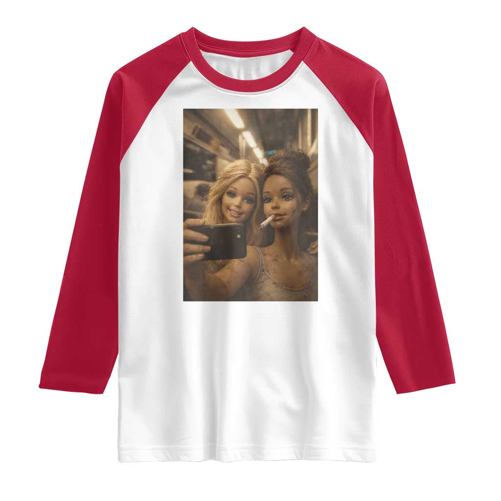 Funny Selfie Doll Meme Raglan Shirt Aesthetic Doll Face Graphic