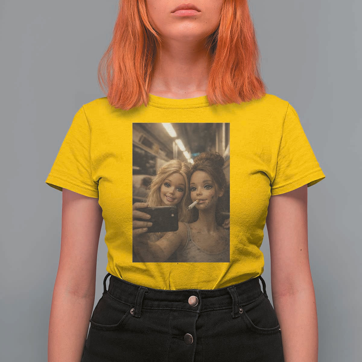 Funny Selfie Doll Meme T Shirt For Women Aesthetic Doll Face Graphic