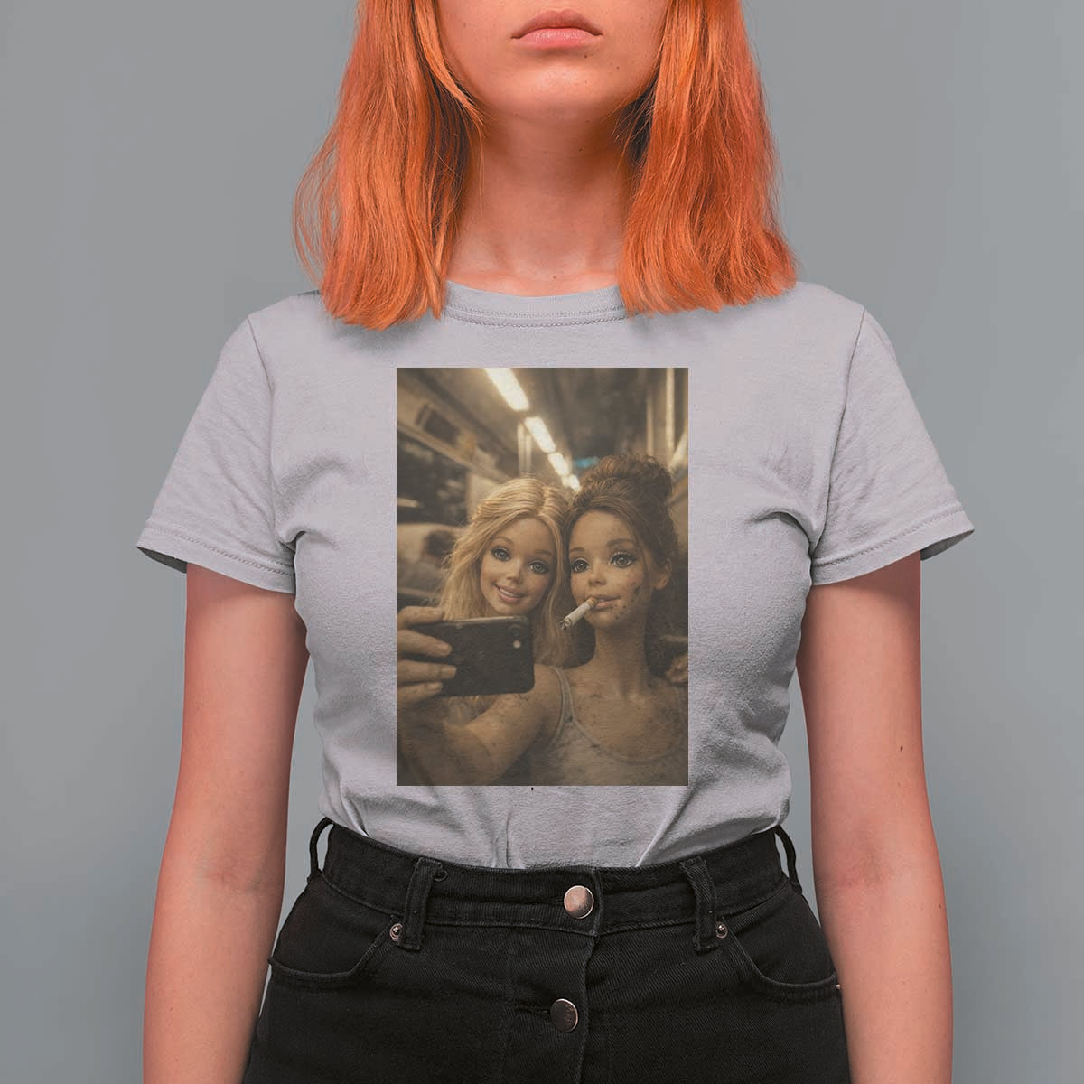 Funny Selfie Doll Meme T Shirt For Women Aesthetic Doll Face Graphic