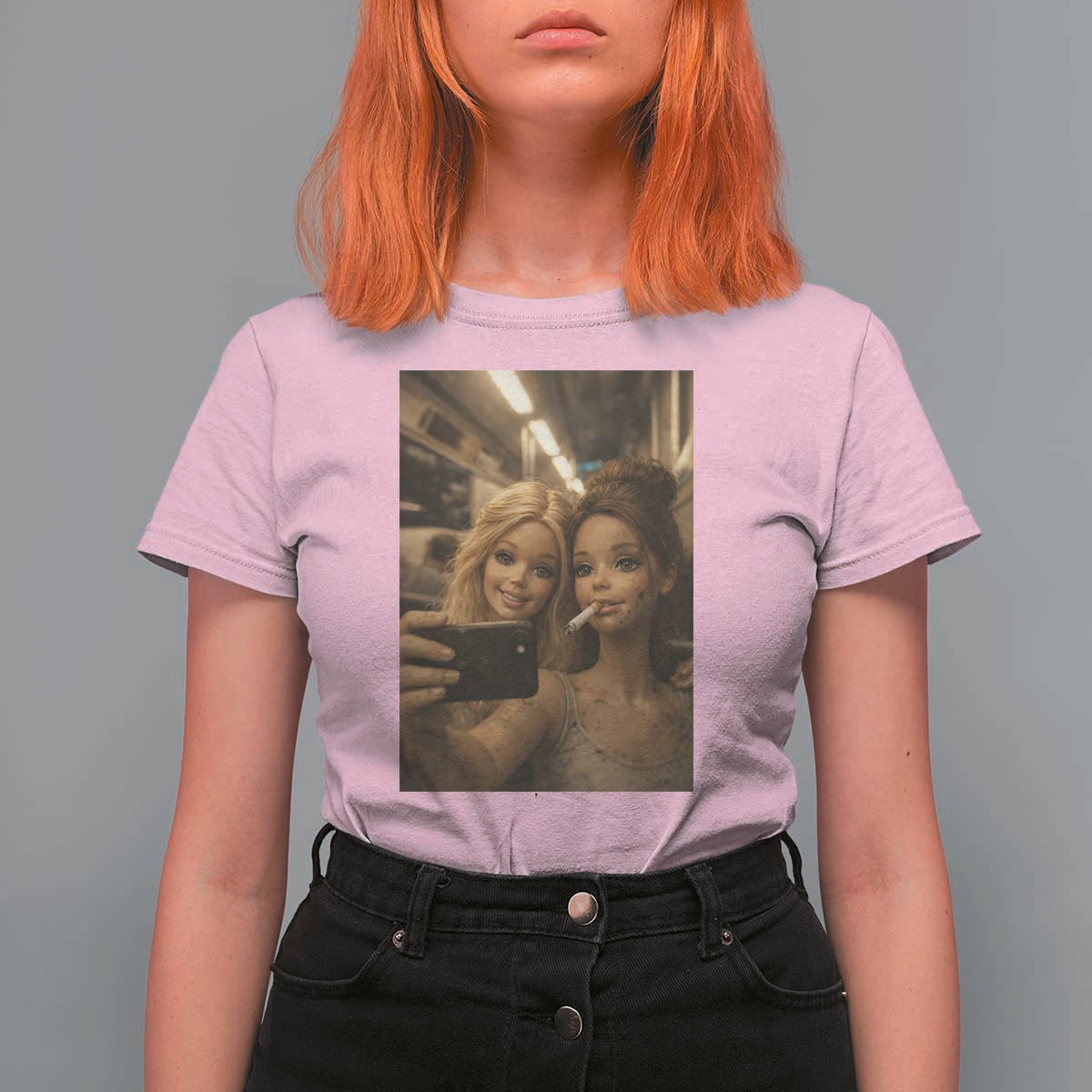 Funny Selfie Doll Meme T Shirt For Women Aesthetic Doll Face Graphic