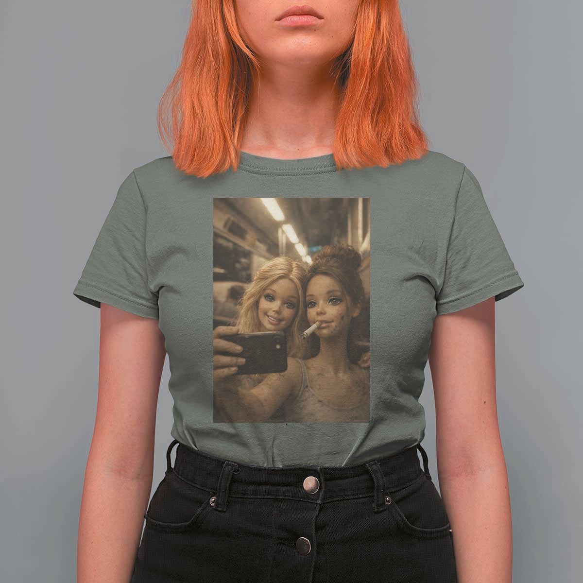 Funny Selfie Doll Meme T Shirt For Women Aesthetic Doll Face Graphic