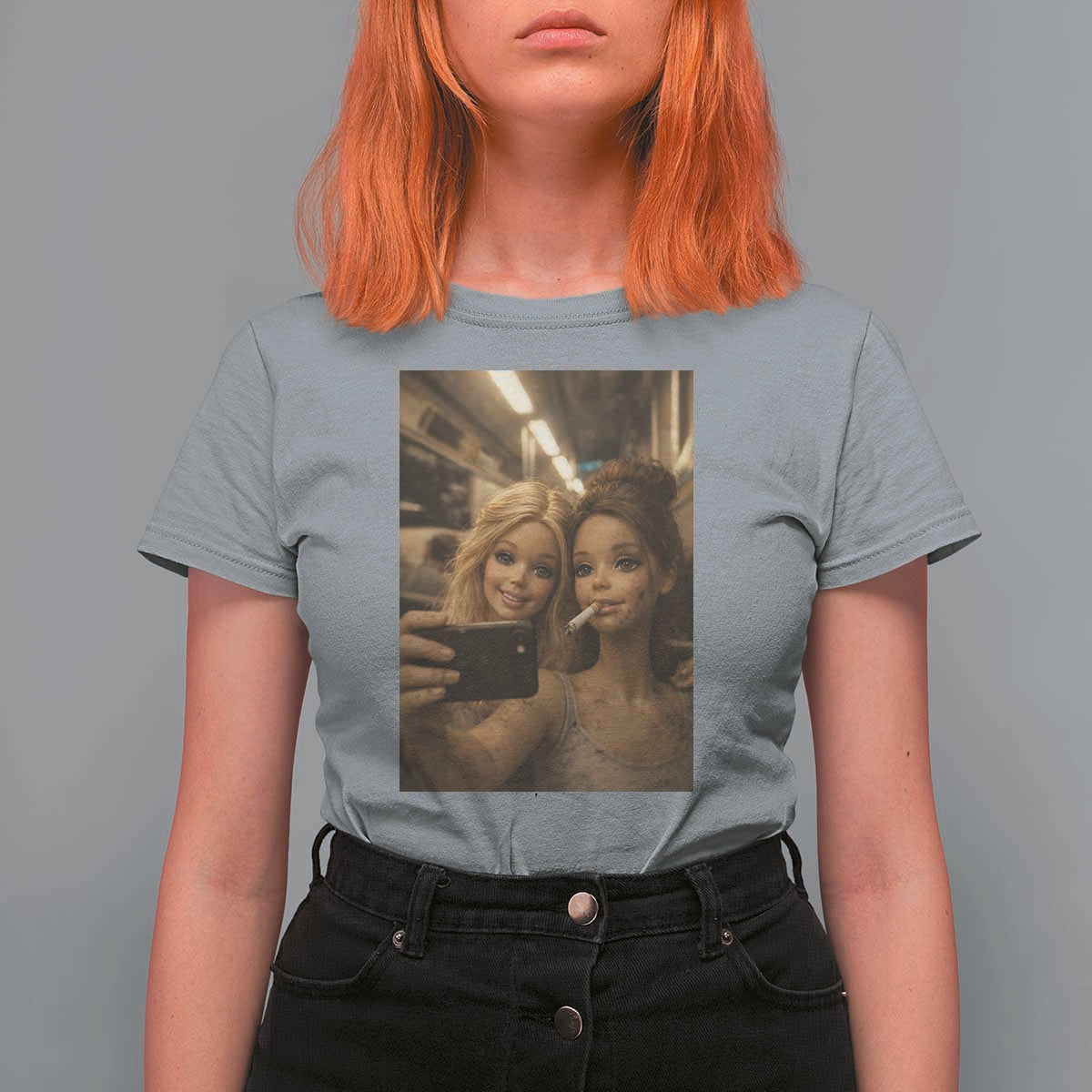 Funny Selfie Doll Meme T Shirt For Women Aesthetic Doll Face Graphic