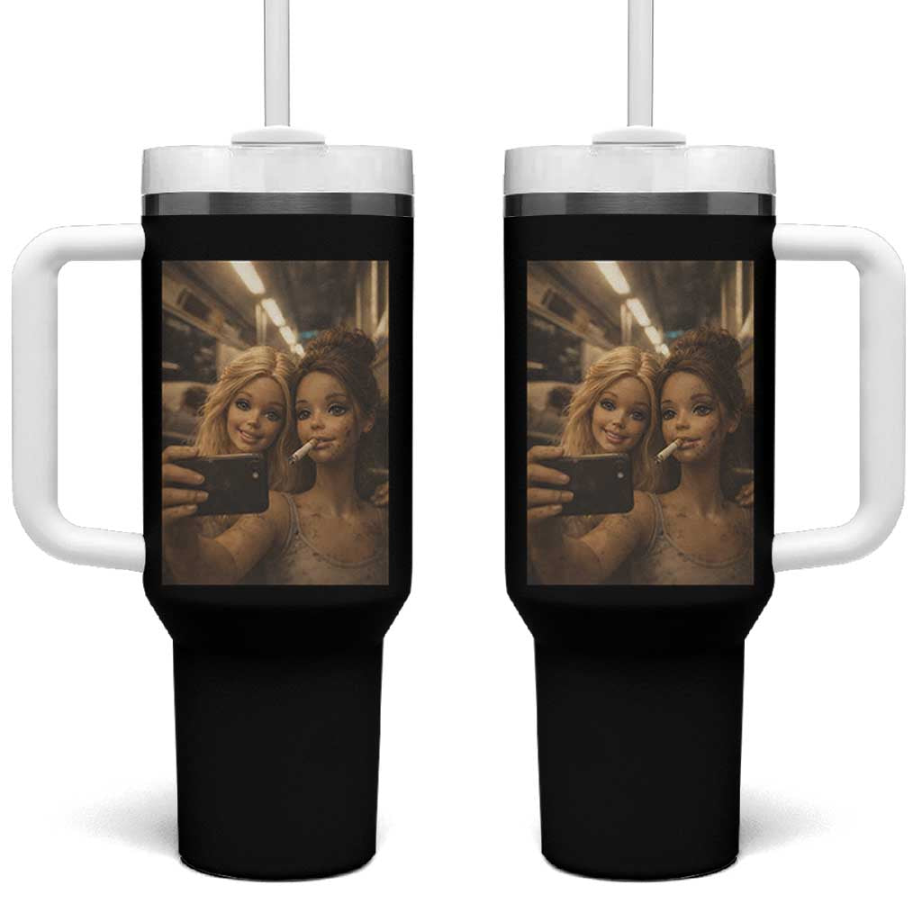 Funny Selfie Doll Meme Tumbler With Handle Aesthetic Doll Face Graphic