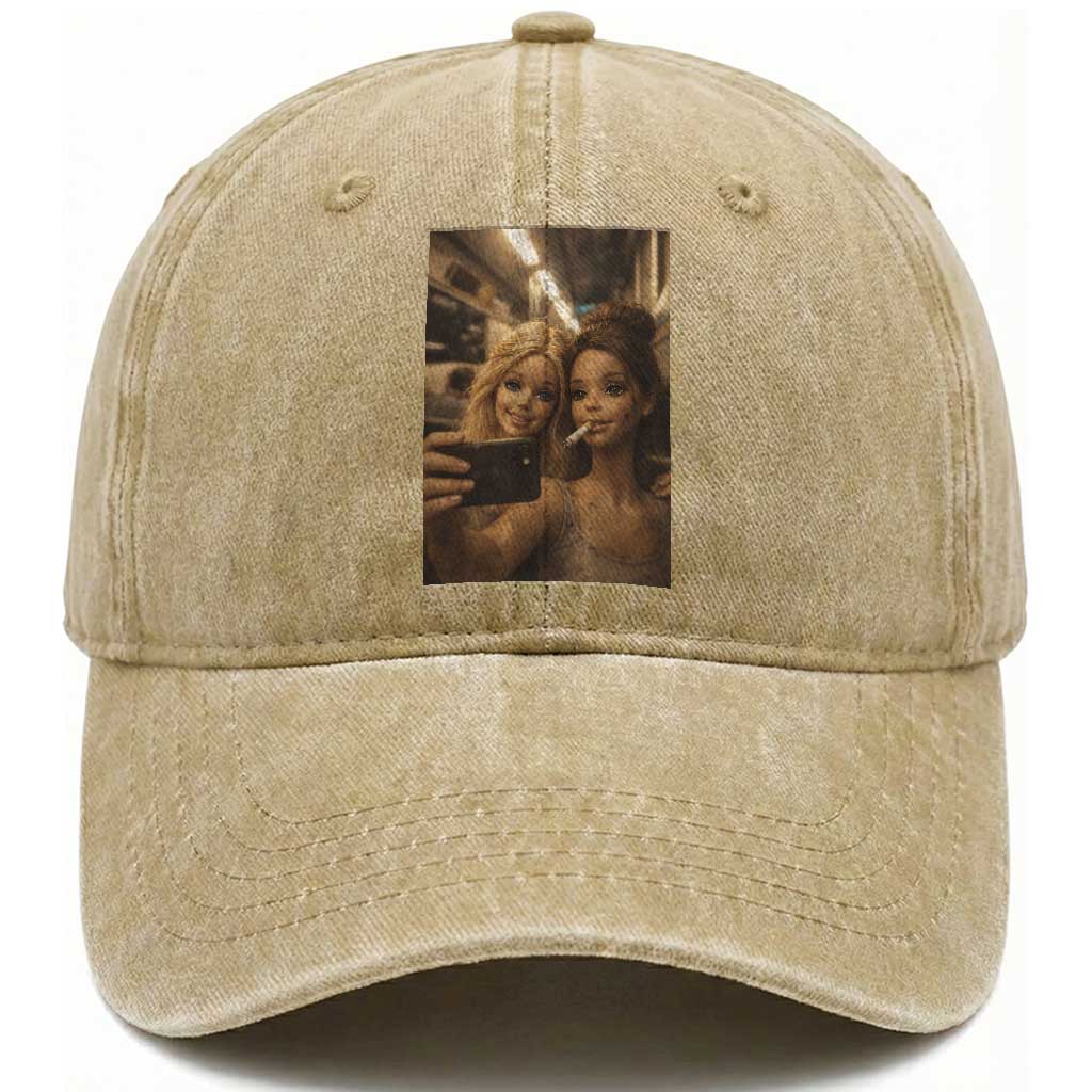 Funny Selfie Doll Meme Washed Cotton Baseball Cap Aesthetic Doll Face Graphic
