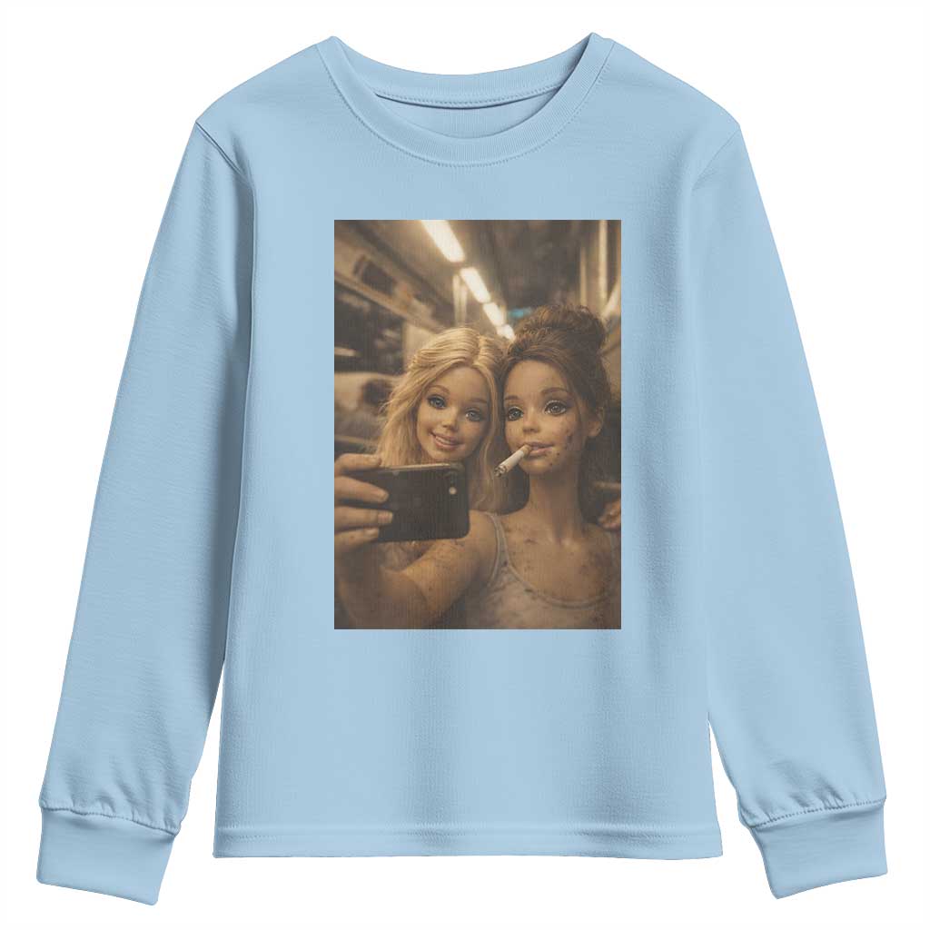 Funny Selfie Doll Meme Youth Sweatshirt Aesthetic Doll Face Graphic