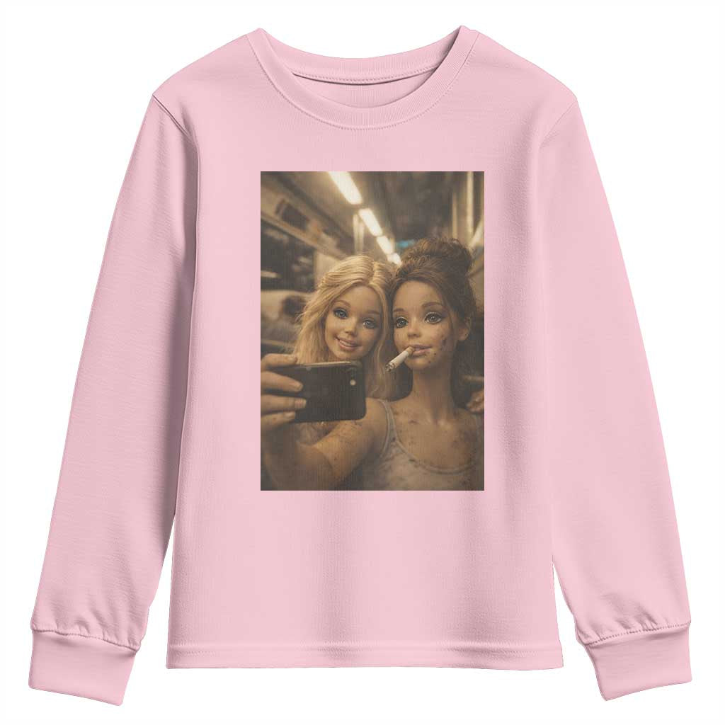 Funny Selfie Doll Meme Youth Sweatshirt Aesthetic Doll Face Graphic