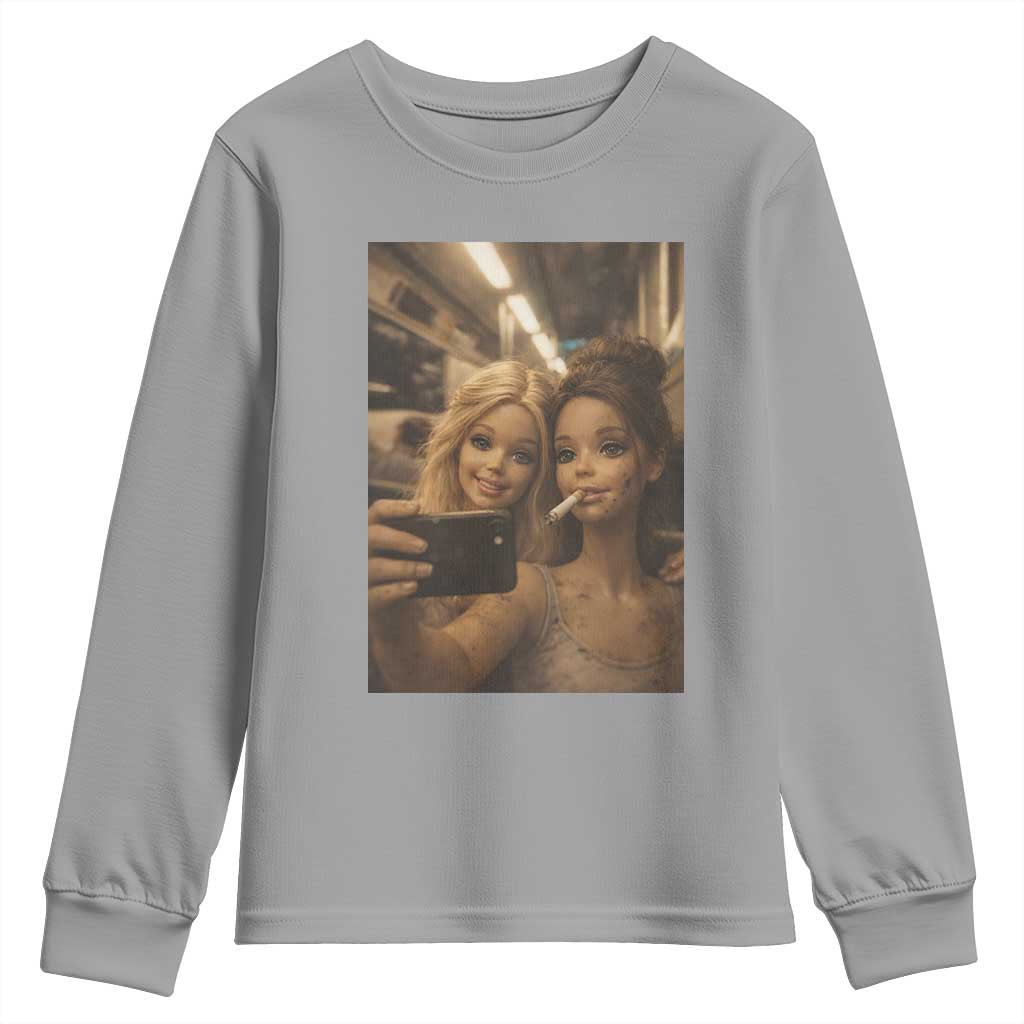 Funny Selfie Doll Meme Youth Sweatshirt Aesthetic Doll Face Graphic