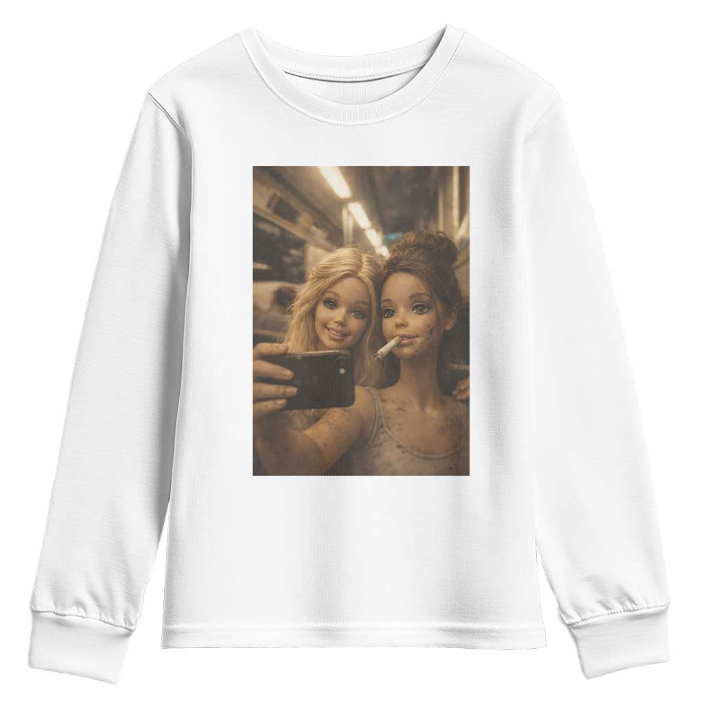 Funny Selfie Doll Meme Youth Sweatshirt Aesthetic Doll Face Graphic