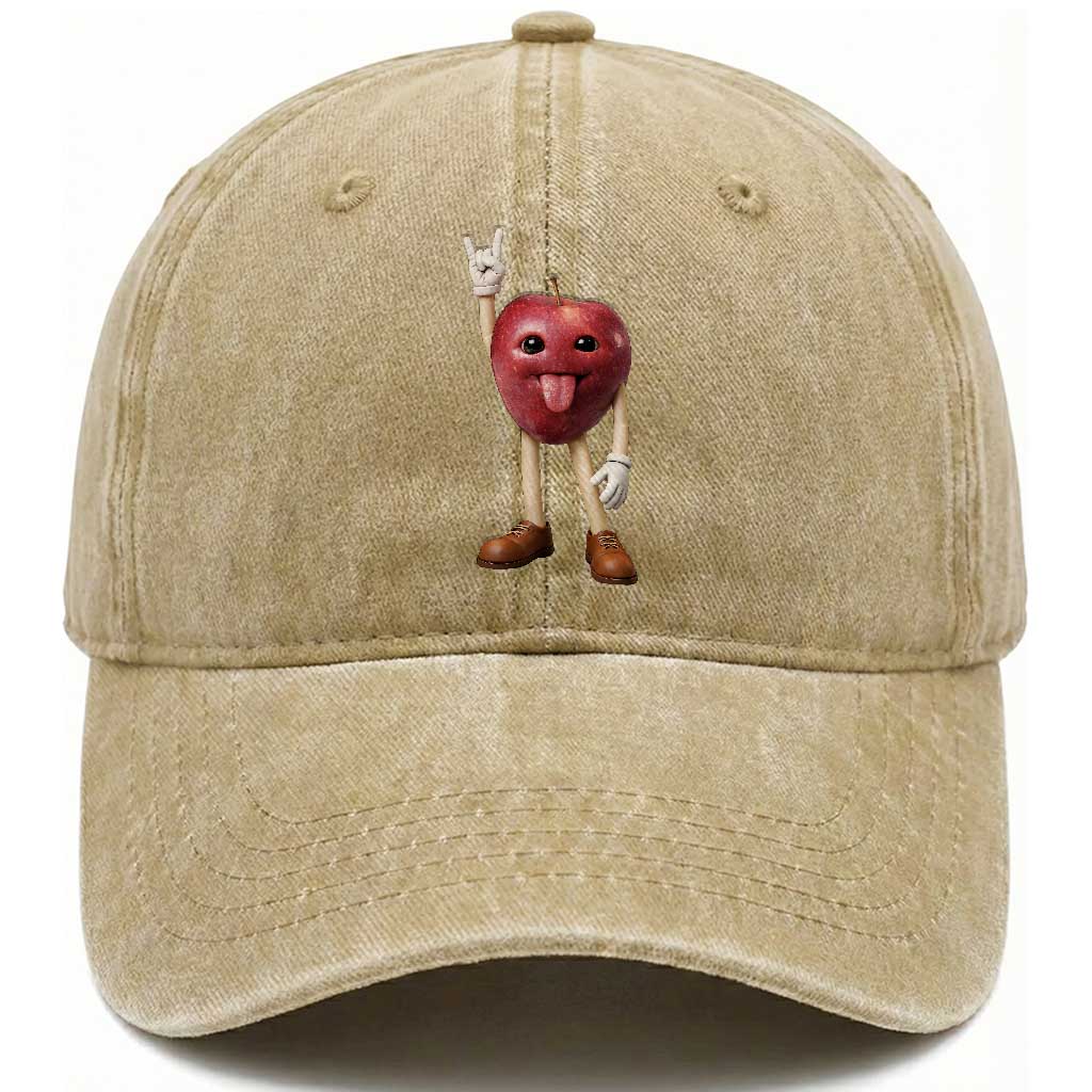 Funny Apple With Face Wapple Meme Washed Cotton Baseball Cap