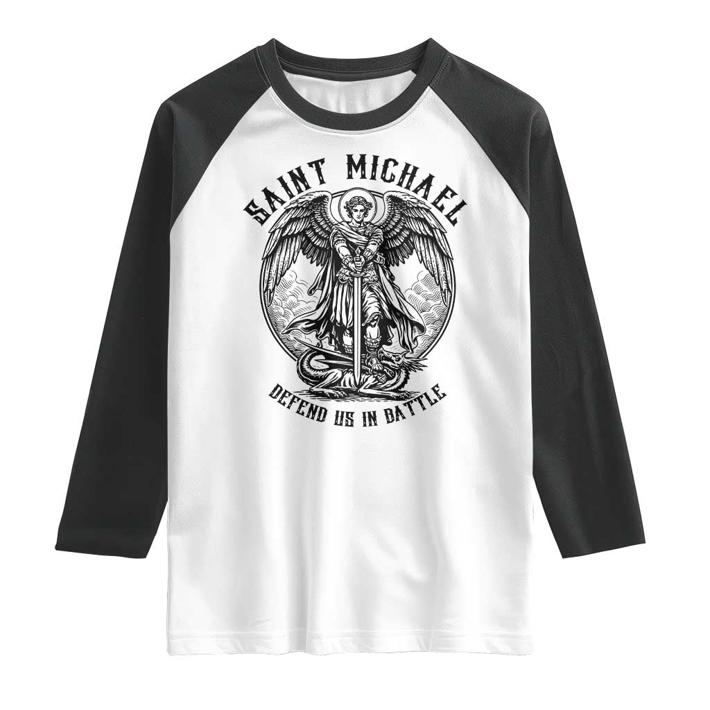 Saint Michael Heavenly Warrior Raglan Shirt Defend Us In Battle