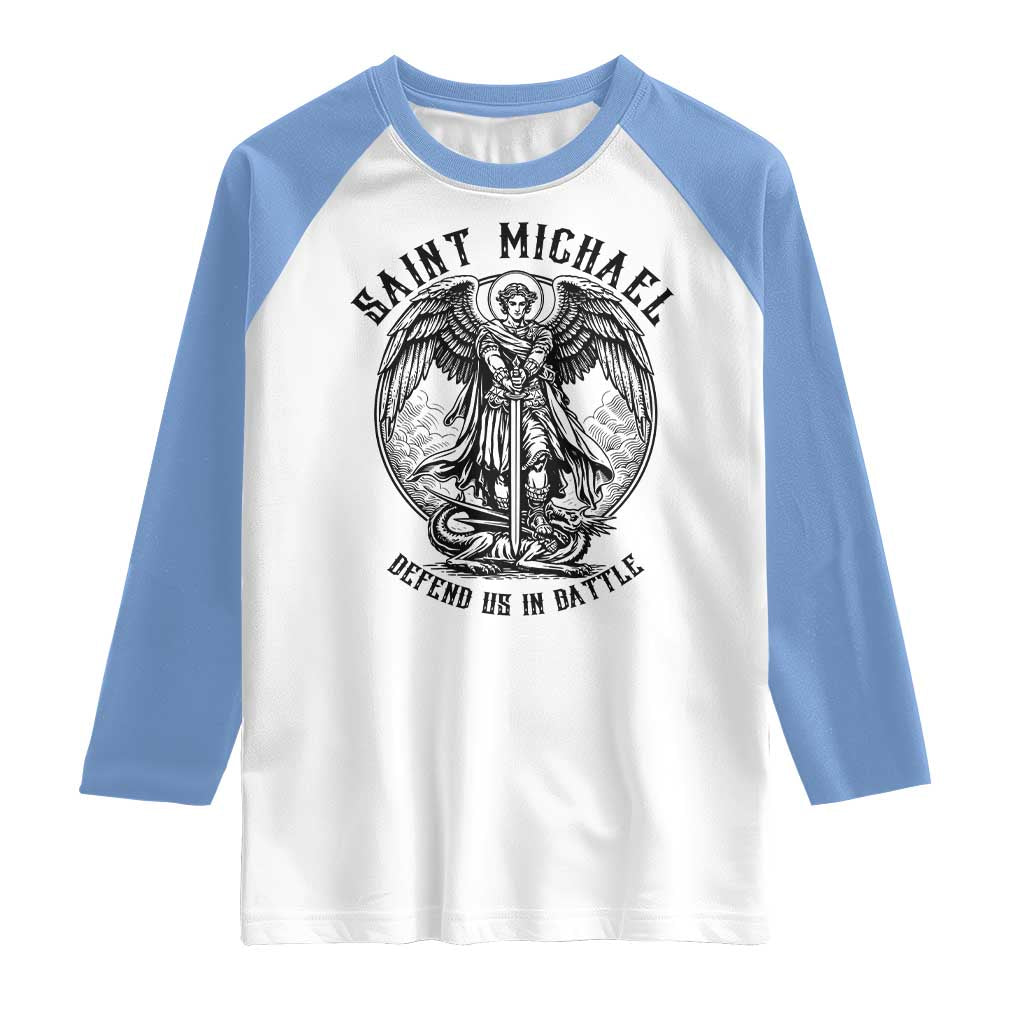 Saint Michael Heavenly Warrior Raglan Shirt Defend Us In Battle