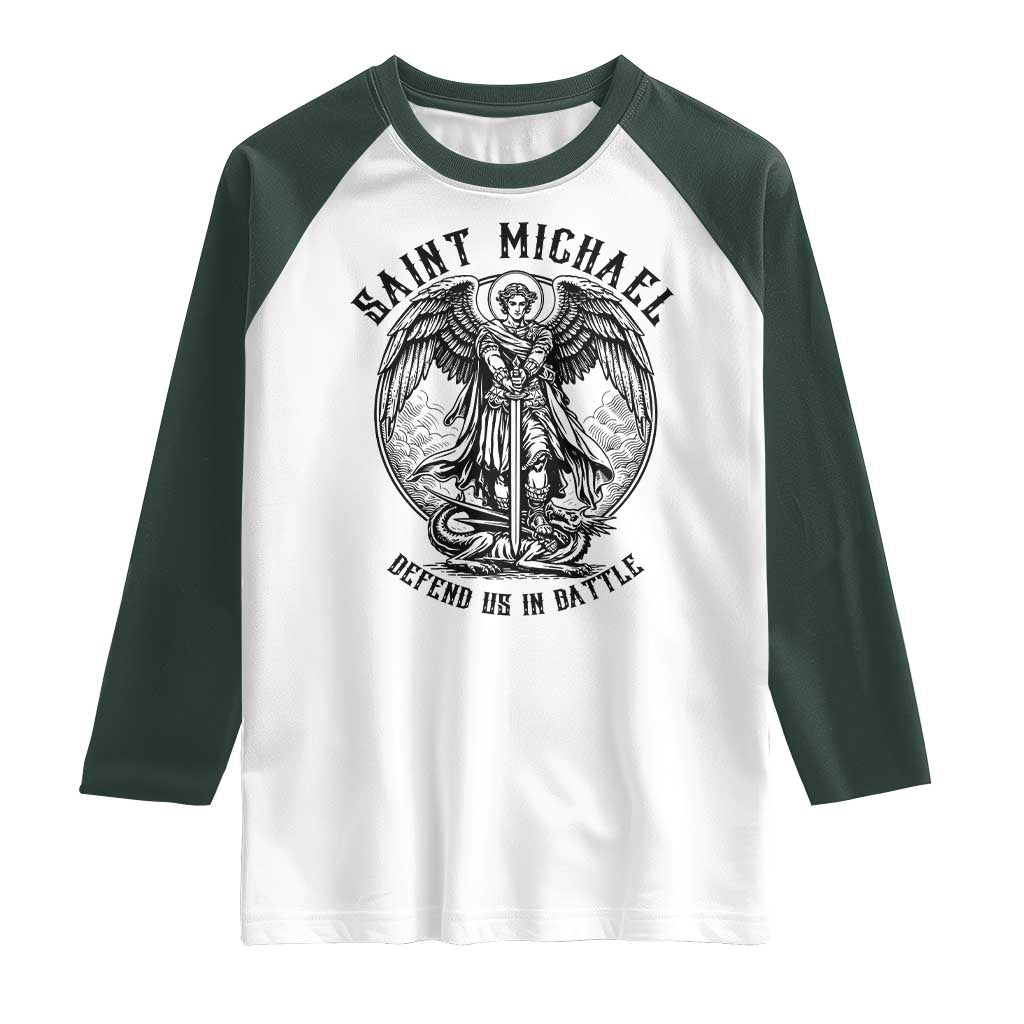 Saint Michael Heavenly Warrior Raglan Shirt Defend Us In Battle