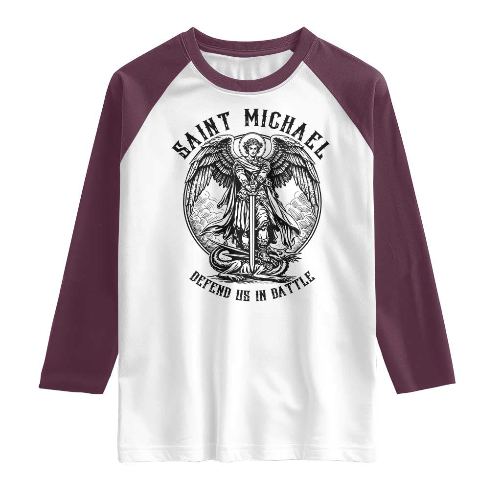 Saint Michael Heavenly Warrior Raglan Shirt Defend Us In Battle