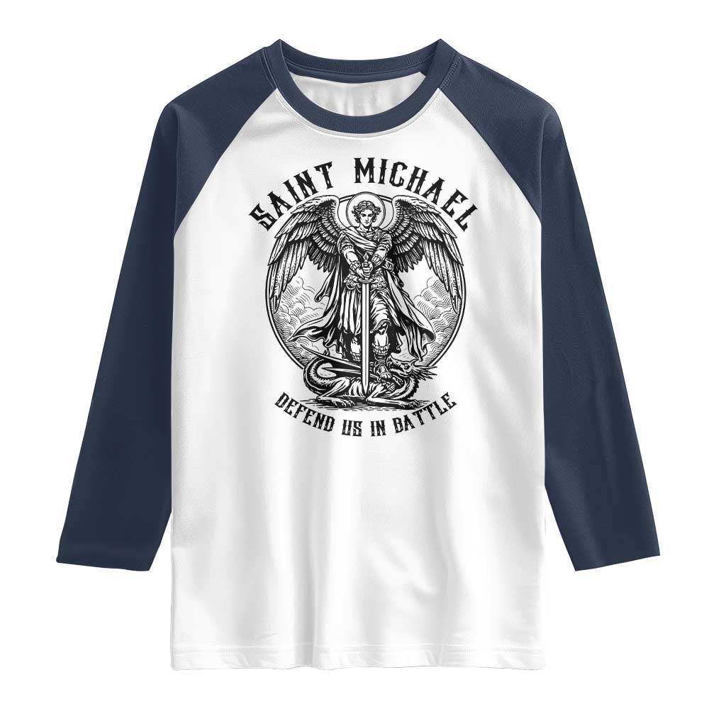 Saint Michael Heavenly Warrior Raglan Shirt Defend Us In Battle
