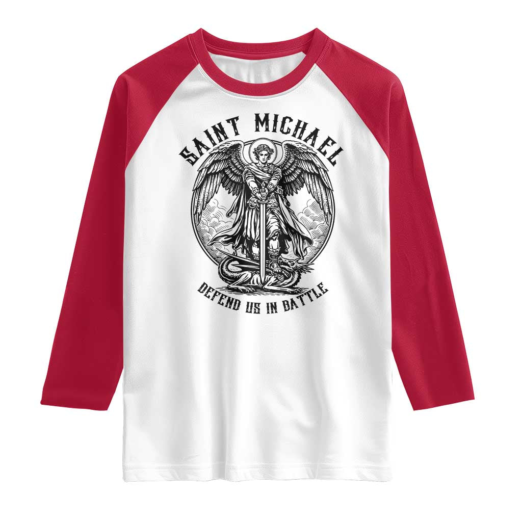 Saint Michael Heavenly Warrior Raglan Shirt Defend Us In Battle