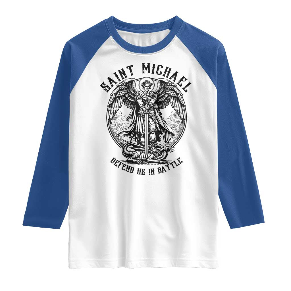 Saint Michael Heavenly Warrior Raglan Shirt Defend Us In Battle
